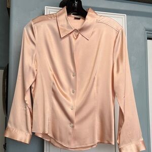 Theory Light Peach Silk Button Down Shirt
